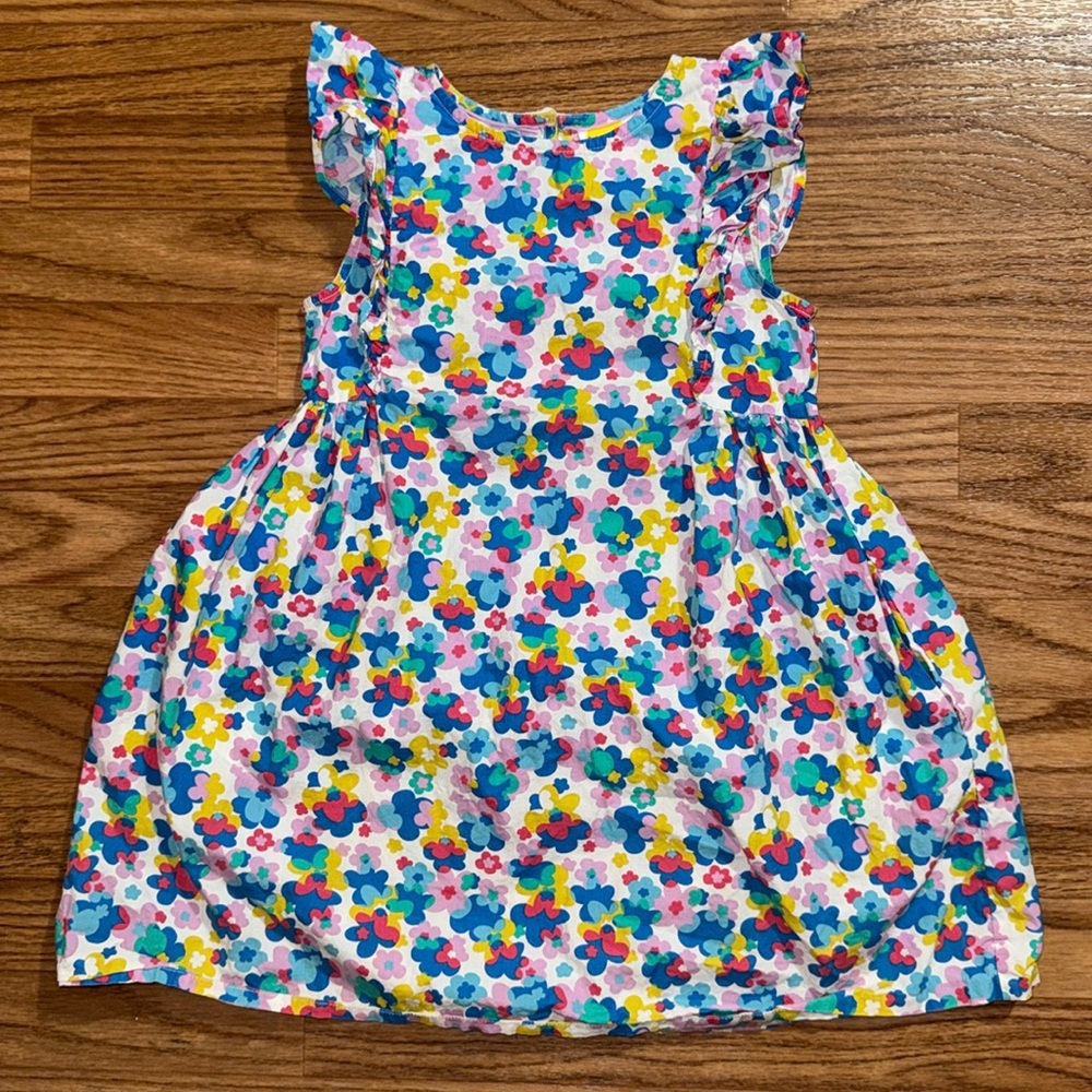 Mini Boden Size 6-7Y Frill Sleeve Floral Print Dress Multi Happy Ditsy Floral